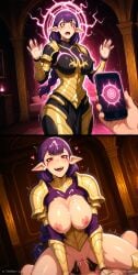 1boy1girl 1girl ai_generated armor armored_female before_and_after brainwashing breasts_out cowgirl_position cum_on_breasts cum_on_hair demon_girl esil_radiru exposed_breasts glowing hands_up happy hetero hypnosis hypnosis_app indoors looking_at_viewer low_angle lustful_mind male/female mind_break mind_control naughty_face nipples open_mouth penis_in_pussy pointy_ears purple_hair red_eyes saliva saliva_string saliva_trail shocked solo_leveling straight surprised tagme torn_clothes vaginal_penetration vaginal_sex