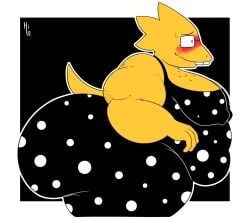 2025 alphys anthro artist_name ass big_breasts big_butt black_background black_clothing black_dress black_eyes black_eyewear black_glasses blush bodily_fluids breasts clothed clothing digital_media_(artwork) dress eyewear female freckled_face freckles glasses hi_res huge_butt itsme_hilo lizard multicolored_clothing multicolored_dress nervous nipple_outline obese obese_anthro obese_female overweight overweight_anthro overweight_female pattern_clothing pattern_dress reptile scales scalie side_view simple_background solo spots spotted_clothing spotted_dress standing sweat tail teeth text thick_thighs two_tone_clothing two_tone_dress undertale undertale_(series) white_clothing white_dress yellow_body yellow_nose yellow_scales yellow_tail