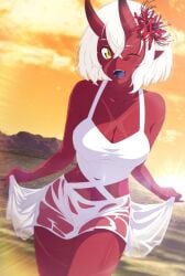 demon_girl dress red succubus yellow_eyes