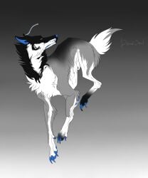 5:6 absurd_res animal_genitalia black_body black_fur blue_claws blue_eyes blue_nose blue_pawpads canid canine cheek_tuft claws facial_tuft feral fully_sheathed fur genitals gradient_background grey_body grey_fur hi_res male mammal mouth_closed msdeadsoul multicolored_body multicolored_fur neck_tuft pawpads sheath side_view signature simple_background solo tuft white_body white_fur