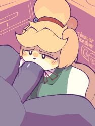 3:4 animal_crossing animated anon anthro big_penis blush blush_lines canid canine clothed clothing duo fellatio female genitals grey_body hi_res human isabelle_(animal_crossing) male male/female mammal nintendo oral partially_clothed penile penis sex short_playtime tagme tail tail_motion toasterstealer vein veiny_penis yellow_body