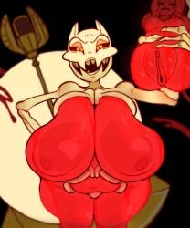 big_breasts blood breasts female gnausea looking_at_viewer sekhmet_(skullgirls) skeleton skullgirls thick_thighs video_games