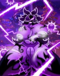 abs anonyman03 big_breasts corrupted corruption lightning plants_vs_zombies purple_skin sunflower_(pvz) sunflower_queen_(pvz) sunny_(dj_arts) tongue tongue_out