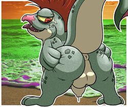 2017 anthro anus ass backsack balls beach cum digital_media_(artwork) fish flaccid graedius humanoid_penis looking_back male male_only marine nintendo nude outside penis precum presenting presenting_hindquarters raised_tail salmonid seaside slightly_chubby smile smirk solo splatoon splatoon_2 tongue tongue_out video_games