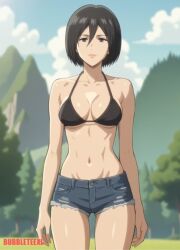 1girls 2025 ai ai_assisted ai_generated aqua051 attack_on_titan bikini black_hair breasts clothing female female_focus female_only forest hair hi_res high_quality high_resolution highres light-skinned_female looking_at_viewer medium_breasts mikasa_ackerman open_eyes outdoors outside shingeki_no_kyojin short_hair shorts simple_background smile smiling smiling_at_viewer solo solo_female solo_focus standing stomach straight straight_hair tree uncensored watermark white_background white_skin young