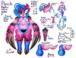 1_eye absurd_res anthro avian balls beak belly bird blue_hair blue_tongue bulge curly_hair curved_penis domestic_pig english_text feathers fluffy fluffy_chest genitals hair hi_res hooves hybrid long_hair male mammal model_sheet multi_tail notched_ear overweight overweight_male panick_(regazz) penis pervnamedregazz pink_body reference_image solo suid suine sus_(pig) tail tapering_penis text thick_thighs tongue traditional_media_(artwork) tusks winged_arms wings