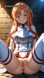 ai_generated anus arm_support armor artist_name ass asuna_(sao) asymmetrical_bangs bare_shoulders bbc belt blush bottomless braid breastplate breasts brick_wall brown_eyes brown_hair caption captioned cleft_of_venus clitoris closed_mouth comic detached_sleeves dress feet_out_of_frame female french_braid gloves half_updo indoors knees_up large_breasts leaning_back legs legs_up lips long_hair long_legs long_sleeves looking_at_viewer m_legs manga medium_breasts meitabuu mosaic_censoring night no_panties ntr on_floor on_ground orange_eyes orange_hair outdoors parted_bangs patreon_logo patreon_username pleated_skirt presenting pussy qos shadow shiny_skin shirt short_ponytail sidelocks sitting skindentation skirt sleeveless smile solo spread_legs spread_pussy stone_floor stone_wall straight_hair sunlight sword_art_online tan tanlines thighhighs thighs uncensored very_long_hair watermark web_address white_armor white_belt white_dress white_gloves white_shirt white_sleeves white_thighhighs yuuki_asuna