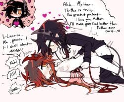 crying father_and_son funamusea gay incest ivlis licorice_(funamusea) long_hair tied vyrasyte yaoi