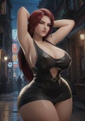 1female 1girls 3d 3d_(artwork) ai_assisted ai_generated armpits arms_behind_back arms_behind_head arms_up biceps big_ass big_breasts big_butt big_nipples black_dress dress female female female_focus female_only green_eyes huge_ass huge_breasts huge_butt human human_only humanoid katarina_du_couteau league_of_legends light-skinned_female light_skin long_hair looking_at_another looking_at_partner looking_at_viewer looking_back looking_down looking_pleasured night red_hair riot_games scar stable_diffusion standing street thick thick_ass thick_legs thick_thighs thigh_highs thighhighs thighs voluptuous voluptuous_female waifusrift