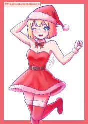 blonde_hair christmas christmas_clothing christmas_hat christmas_headwear christmas_outfit mimundo_alex mimundo_alex_(artist) padoruu tablita_(mimundoalex)