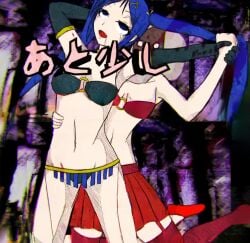 2013 2girls armpits arms_up bikini bikini_top bikini_top_only blue_hair breasts choker cleavage covered_face dancer dot_eyes drooling echidna_(maha's_story) edited edited_screencap elbow_gloves ell182a_(masa_works_design) encantada_(vocaloid) female female/female female_only forced_yuri full_body full_body_edit garter_straps gloves grabbing_another's_hair gumi hair_ornament hair_pull hair_ribbon hairclip hand_on_another's_waist hatsune_miku hood japanese_text kneeling loincloth long_hair maha's_story_series masa_works_design matching_hair/eyes midriff multiple_girls mv_character navel o-ring o-ring_top official_art open_mouth pleated_skirt pulling_hair red_bikini red_footwear red_skirt rolling_eyes saliva shoes skirt tears text the_dancer_(maha's_story) thighhighs third-party_edit translated twintails vocaloid yuri