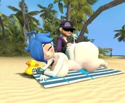 3d 3d_(artwork) ass_bigger_than_head beach big_ass big_butt bikini bikini_bottom_untied blush bubble_butt butt_crack deekystjohn garry's_mod gmod hiding_nipple kaibernation laying_on_towel miles_broflovski_(deekystjohn) naked_female rubber_duck rubbing_ass smg4 sunscreen sunscreen_in_ass tari_(smg4) uwu