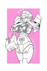 1girls 2d arcee arcee_(g1) artist_name autobot autobot_insignia breast_plate curvaceous curvy curvy_figure cybertronian digital_media_(artwork) embarrassed female female_autobots female_only fembot gynoid hasbro hips hourglass_figure huge_breasts humanoid legs makotron mechanical mechanical_parts metallic_body monochrome robot robot_female robot_girl robot_humanoid robot_joints solo surprised transformers transformers_g1