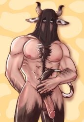 animal_humanoid bara barazoku buff bull_horns bull_humanoid call_of_duty call_of_duty_modern_warfare_2_(2022) cow_boy cow_ears cow_horns cow_tail erection himbo könig konig male_focus male_only marndraws muscular muscular_male pinup precum_drip precum_on_penis precum_string sniper_veil solo_male toned_body toned_male