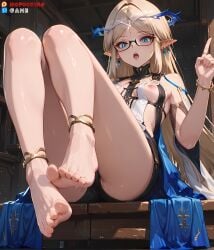 ai-created ai_generated anklet areolae armlet bangs bare_legs bare_shoulders barefoot blonde_hair blue_eyes blush bracelet breasts cartethyia_(wuthering_waves) clothing crown cute_face dress earrings elf eyewear feet female female_only foot_focus glasses hair_ornament hand_up headwear high_resolution index_finger_raised indoors jewelry knees_up large_breasts legs long_hair looking_at_viewer looking_down medium_breasts nail_polish nipples no_bra nofuckinggame open_mouth original parted_bangs parted_lips pointed_ears revealing_clothes semi-rimless_eyewear shorts sidelocks sitting small_breasts smile soles solo thighs toe_ring toenail_polish toenails toes under-rim_eyewear very_long_hair wuthering_waves