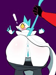 ! 1girls before_anal bent_over blue_pussy blue_tail cyan_ears cyan_pussy cyan_tail deltarune exclamation_mark female floating_hands gasp looking_at_viewer looking_back lovetopullmicke maledom pants pants_down png pov pulling_tail purple_background pussy red_body robot robot_girl solid_colors startled surprised_expression tail tail_grab tail_pull tasque_manager_(deltarune) thick_thighs violet_background white_body wide_eyed wide_hips yellow_sclera