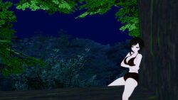 1girls 3d angry bikini black_hair breasts crossed_arms female female_only human jungle koikatsu large_breasts lipstick mrkoiru outdoors pale_skin red_lipstick ruby_rose rwby short_hair silver_eyes solo swimsuit tree