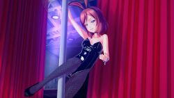 1girls 3d black_bunnysuit black_fingernails black_heels bunny_costume bunny_ears_headband bunnysuit choker female_only fishnet_stockings hand_on_pole heels inviting kksallyear koikatsu looking_at_viewer love_live! love_live!_school_idol_project night_club nishikino_maki pole pole_dancing purple_eyes red_hair smirking_at_viewer tagme