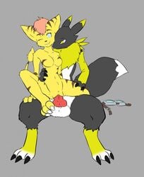 anthro blush breasts digimon duo eyewear fan_character featureless_breasts feline female fur goggles hatiimiga hi_res kly_(artist) lombax male male_penetrating mammal nude penetration penis pussy ratchet_and_clank renamon sex smile straight stripes vaginal_penetration video_games