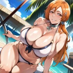 1girls ai_generated alternate_breast_size big_breasts bleach bostin breasts busty curvaceous curvy curvy_body curvy_female curvy_figure female huge_breasts inoue_orihime large_breasts mommy nipples sweat sweating sweaty sweaty_body sweaty_breasts swimsuit thick_thighs thighs venus_body