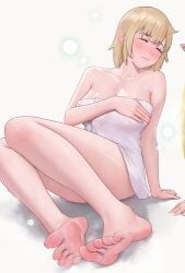 1girls blush closed_eyes dungeon_meshi falin_touden falin_touden_(tallman) feet female foot_fetish qizhu soles solo towel