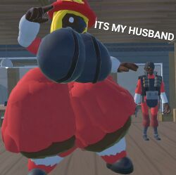 1boy 1girls big_ass big_breasts black_boots black_vest breasts brown_background bubble_ass bubble_butt demoman eyepatch female lady_demo red_hat red_skirt red_socks restrained_legs soap_demo team_fortress_2 text tf2 thick_ass thick_thighs weirdmaker43 yellow_hair