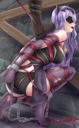 1boy 1girls arms_behind_back ass bare_thighs bent_over black_panties blindfold bodice bondage boots bound bound_arms bound_legs bound_wrists camilla_(fire_emblem) captured chains collar crying elbow_gloves female_focus femsub fire_emblem fire_emblem_fates gloves hair_over_one_eye horns indoors knn-hinotori large_ass lock long_hair male maledom medium_breasts nintendo open_mouth panties pelvic_curtain purple_hair restrained rope rope_bondage slave solo_focus squatting stationary_restraints stepped_on thighhighs thighs tiptoes torn_clothes underwear very_long_hair