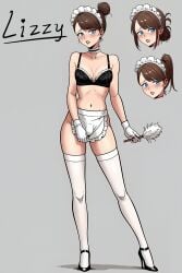 1futa ai_generated apron bangs black_bra black_footwear black_panties blue_eyes blush bra breasts brown_hair choker cleavage collarbone duster earrings frills full_body futanari gloves grey_background hair_bun high_heels icelocke looking_at_viewer maid maid_headdress medium_breasts navel open_mouth simple_background sissy small_breasts standing swept_bangs thighhighs underwear waist_apron white_gloves white_legwear