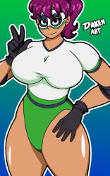 1girls 2023 2d 2d_(artwork) 2d_artwork big_breasts big_thighs black_gloves blue_background buena_girl cartoon_network cartoony curvy curvy_body curvy_figure curvy_hips curvy_thighs daken_art(artist) daken_henderson(artist) female female_only fighter gloves green_scales long_hair looking_at_viewer mask mucha_lucha orange_body orange_fur orange_skin purple_hair simple_background tied_hair wrestler wrestling wrestling_mask wrestling_outfit