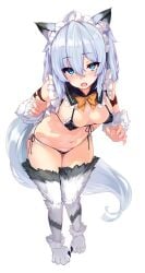 1girls ahoge bikini black_bikini blue_eyes blush breasts claws cleavage erect_nipples erect_nipples_under_clothes female female_focus full_body inner_ear_fluff looking_at_viewer maid_bikini maid_headdress navel official_art plump redo_of_healer setsuna_(redo_of_healer) shiokonbu simple_background small_breasts solo_female thighs twitter white_background white_hair wolf_ears wolf_girl wolf_tail