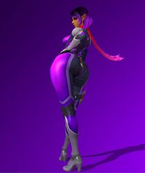 3d ass central-tides curvy elf female hand_on_hip high_heels huge_ass looking_back paladins purple_hair scarf skintight skye_(paladins) thick_thighs wide_hips xnalara xps