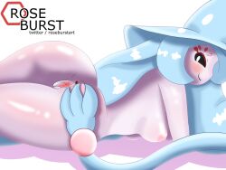 absurd_res anthro anus ass blue_hair blush breasts clothing female generation_8_pokemon genitals glistening glistening_body hair hand_on_butt hat hat_only hatterene headgear headgear_only headwear headwear_only hi_res humanoid long_hair mostly_nude nintendo nipples pink_body pink_skin pokemon pokemon_(species) pokemorph presenting presenting_anus presenting_hindquarters presenting_pussy pussy roseburst_(artist) smug solo spread_anus spread_pussy spreading