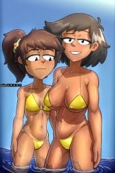 2girls age_difference amphibia amphibia_(finale) anne_boonchuy big_breasts bikini breast_envy breast_size_difference comparing coonfist dark-skinned_female dark_skin daughter disney female female_only golden_bikini looking_at_breasts looking_at_viewer medium_breasts meme micro_bikini mother mother_and_daughter mother_daughter_boob_envy_(meme) mrs._boonchuy multiple_girls oum_boonchuy tanline tanlines thai thai_female