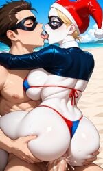 ai-created ai_art ai_assisted ai_generated ass ass_grab batman_(series) beach big_ass big_breasts big_penis bikini black_mask cum cum_in_vagina cum_inside dc dc_comics french_kiss french_kissing harley_quinn harley_quinn_(classic) high_school_dxd hyoudou_issei sex sexy sexy_armpits sexy_body sexy_pose thick_thighs wide_hips