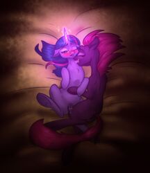 2017 alorix bird's-eye_view bite duo female feral feral_on_feral friendship_is_magic hair high-angle_view looking_pleasured lying magic multicolored_hair my_little_pony neck_bite on_back on_side purple_body purple_hair pussy_juice tempest_shadow_(mlp) twilight_sparkle_(mlp) underhoof yuri