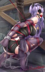 1boy 1girls arms_behind_back ass ball_gag bare_thighs bent_over black_panties blindfold bodice bondage boots bound bound_arms bound_legs bound_wrists camilla_(fire_emblem) captured chains collar crying drooling elbow_gloves female_focus femsub fire_emblem fire_emblem_fates gag gloves hair_over_one_eye horns indoors knn-hinotori large_ass lock long_hair male maledom medium_breasts nintendo panties pelvic_curtain purple_hair restrained rope rope_bondage saliva saliva_trail slave solo_focus squatting stationary_restraints stepped_on thighhighs thighs tiptoes torn_clothes underwear very_long_hair