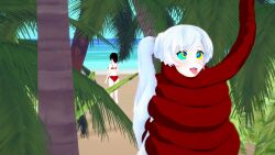 2girls 3d ahe_gao ass beach bikini black_hair coiling crossover female human hypnosis kaa_eyes koikatsu large_ass leopard_print long_hair mind_control mrkoiru multiple_girls open_mouth outdoors ponytail ruby_rose rwby short_hair smile snake swimsuit the_jungle_book tongue tongue_out weiss_schnee white_hair