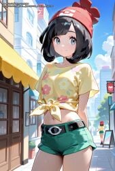 ai_generated black_hair blue_eyes hell-pantsu pokemon_sm selene_(pokemon) small_breasts