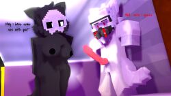 anthro black_latex breasts changed_(video_game) dr.k_(changed) female fur furry furry_tail male minecraft minecraft_skin nipples puro_(changed) pussy white_latex wolf_ears wolf_girl wolf_tail