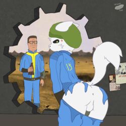 1:1 2020 2boys angry annoyed anthro anus apollo_caelum ass bethesda_softworks black_sclera clothed clothing crossover digital_media_(artwork) eye_contact fallout fur furry gieeg hair half-closed_eyes hank_hill human jumpsuit king_of_the_hill looking_at_viewer looking_back male male_only mammal nuka-cola original_character penis perineum pip-boy raised_tail simple_background testicles torn_clothing uniform vault_suit video_games what white_body white_fur wiener-fag