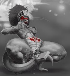 2017 argonian bethesda_softworks bodypaint breast_grab breasts crouching dripping female hand_on_breast headdress izeltii_(character) long_tongue masturbation nib-roc nipples nude open_mouth presenting presenting_pussy pussy pussy_juice pussy_juice_string reptile scalie solo spreading tattoo teeth the_elder_scrolls the_elder_scrolls_online tongue tongue_out tribal video_games