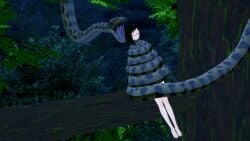 1boy 1girls 3d bikini black_hair breasts cleavage coiling crossover happy_trance hypnosis imminent_vore jungle kaa kaa_eyes koikatsu large_breasts leaning_forward lipstick mind_control mindless mrkoiru outdoors pale_skin red_lipstick ruby_rose rwby short_hair sleeping smile snake swimsuit the_jungle_book tree vore