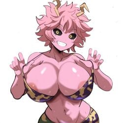 1girls ai_generated bra female huge_breasts mina_ashido mullon my_hero_academia novelai pink_hair pink_skin