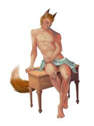 artistic_nude body_hair boyfriend_to_death clawed_feet clawed_fingers covered_crotch dilf hairy_chest hairy_male kemono kemonomimi kkodoska male_focus male_only mature mature_male older older_male pinup ren_hana solo_focus solo_male the_price_of_flesh toned_male