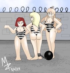 3girls akamatsu_kaede ass breasts danganronpa danganronpa_v3 huge_ass huge_breasts iruma_miu leotard multiple_girls prison prison_uniform prisoner yumeno_himiko yuri