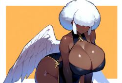 afro ai_generated angel angel_wings hair_over_eyes huge_breasts mullon novelai original original_character voluptuous