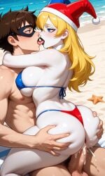 ai-created ai_art ai_assisted ai_generated ass ass_grab batman_(series) beach big_ass big_breasts big_penis bikini black_mask cum cum_in_vagina cum_inside dc dc_comics french_kiss french_kissing harley_quinn harley_quinn_(classic) high_school_dxd hyoudou_issei sex sexy sexy_armpits sexy_body sexy_pose thick_thighs wide_hips