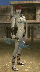 1girls 3d cb1964 gladiatrix original panties red_hair short_hair topless topless_female weapon