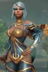 3d alternate_costume animated awilix_(smite) bouncing_breasts clothed female female_only human midnight_dove_awilix smile smite solo tagme