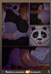 1boy 1girls 69 69_position anthro ass bear black_fur black_lips breasts comic cum_in_mouth cum_in_throat deathlyfurry deep_throat deepthroat dreamworks duo english_text erection feline female fur fur_pattern hi_res interspecies kung_fu_panda licking male mammal master_po_ping master_tigress oral oral_sex page_5 panda penis pussy queenkami sex silverfang725 straight sucking text tiger tongue tongue_out x-ray